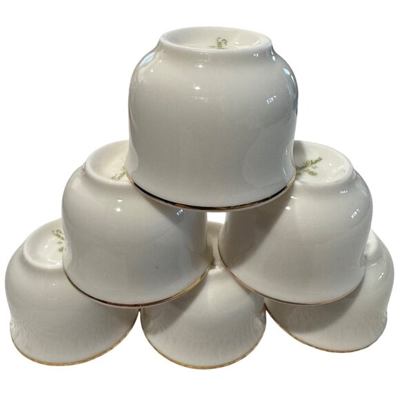 Snow Bone China Chinese Sake Cups Vintage Asian Orange Red White Gold Set Of 6 - Picture 7 of 8